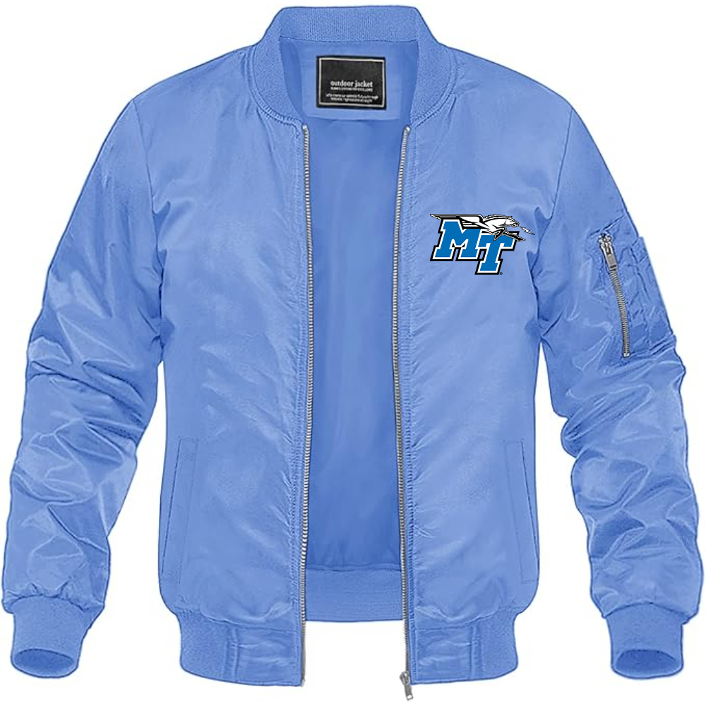 Men's Middle Tennessee Blue Raiders Logo Lightweight Bomber Jacket Windbreaker Softshell Varsity Jacket Coat