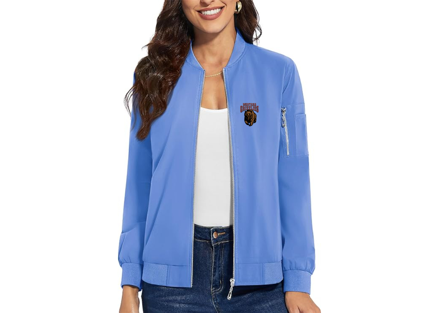 Women's Montana Grizzliesl Premium Bomber Jacket with Polished Detailing and Functional Sleeve Pocket Modern Luxury Outerwear