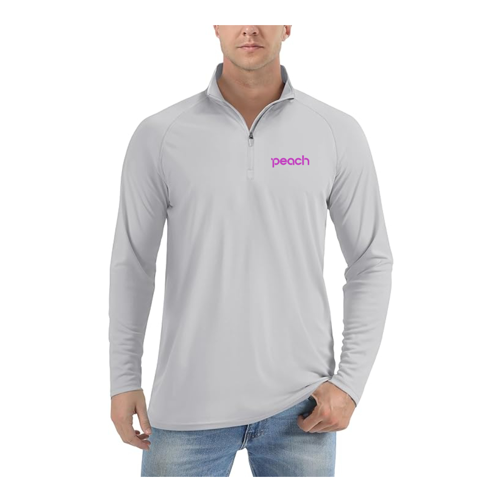 Men's Peach Aviation Logo Lightweight Quarter-Zip Athletic Shirt Long Sleeve Performance Wear