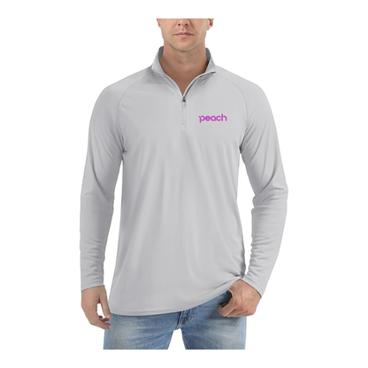 Men's Peach Aviation Logo Lightweight Quarter-Zip Athletic Shirt Long Sleeve Performance Wear