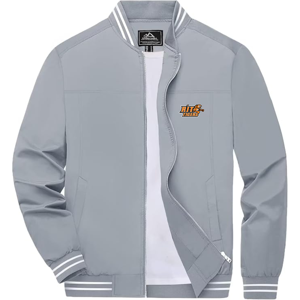Men's RIT Tigers Logo Lightweight Zip-Up Ribbed Collar and Cuffs Bomber Jacket