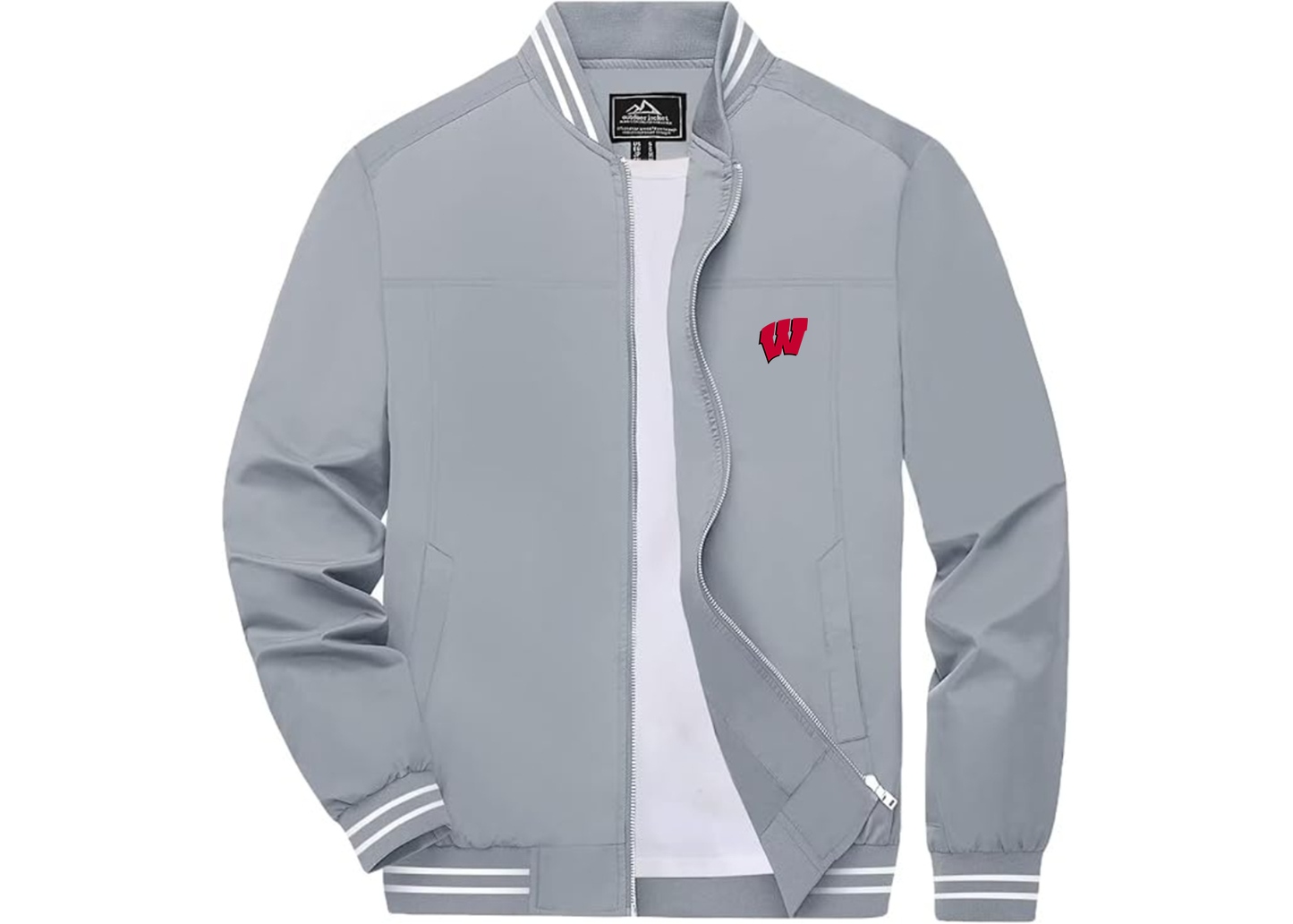 Men's Wisconsin Badgers Lightweight Zip-Up Ribbed Collar and Cuffs Bomber Jacket