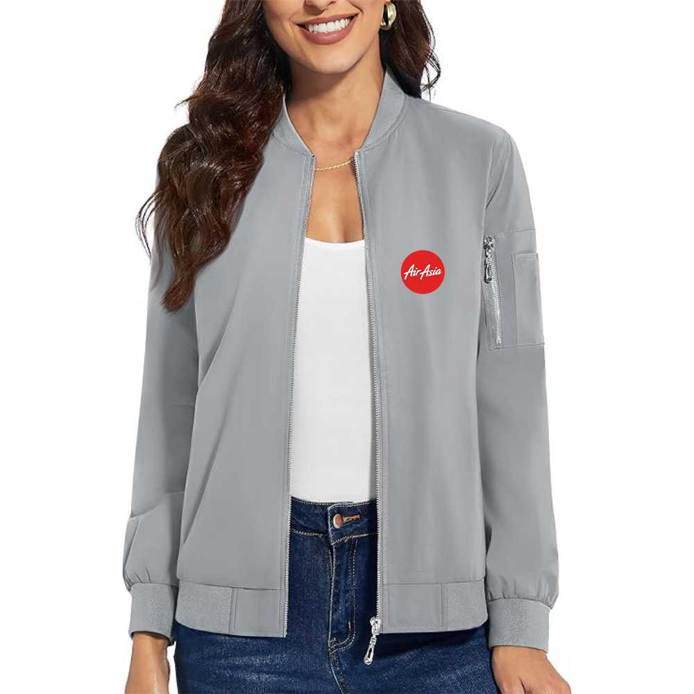 Women's Air Asia Logo Premium Bomber Jacket with Polished Detailing and Functional Sleeve Pocket Modern Luxury Outerwear