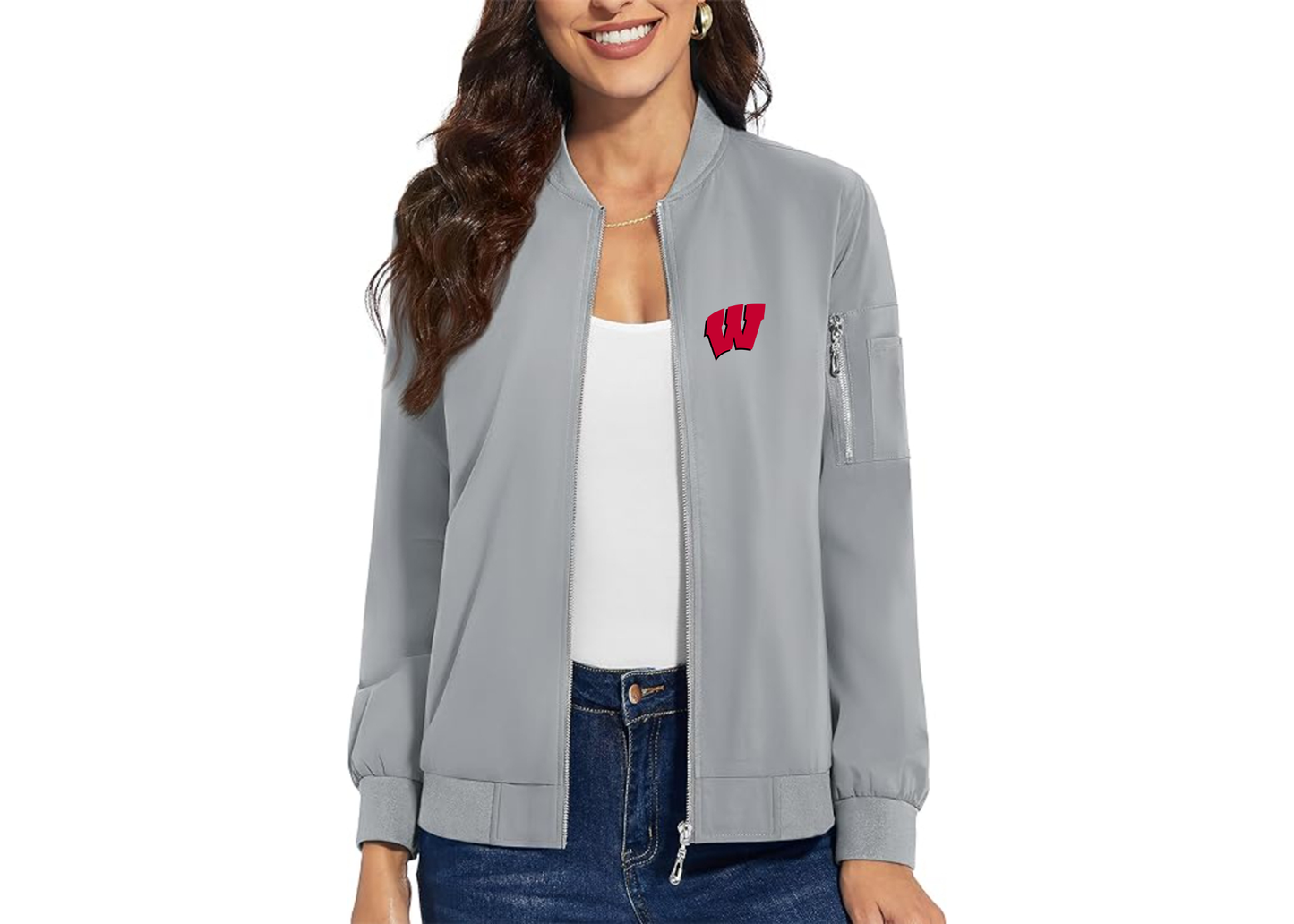 Women's Wisconsin Badgers Premium Bomber Jacket with Polished Detailing and Functional Sleeve Pocket Modern Luxury Outerwear