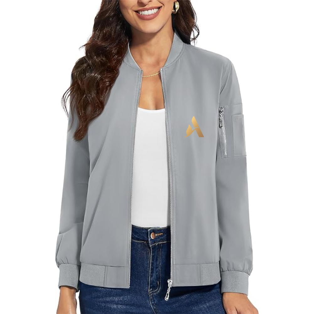 Women's Accor Golden Logo  Premium Bomber Jacket with Polished Detailing and Functional Sleeve Pocket Modern Luxury Outerwear