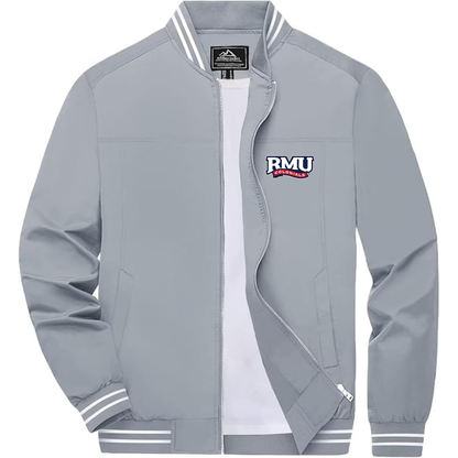 Men's Robert Morris Colonials Logo Lightweight Zip-Up Ribbed Collar and Cuffs Bomber Jacket
