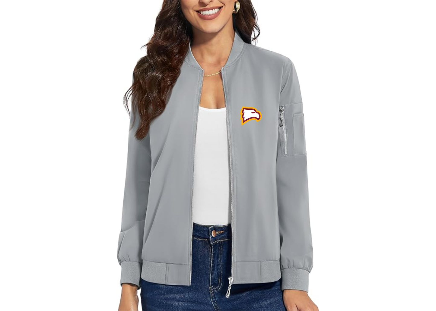 Women's Winthrop Eagles Premium Bomber Jacket with Polished Detailing and Functional Sleeve Pocket Modern Luxury Outerwear