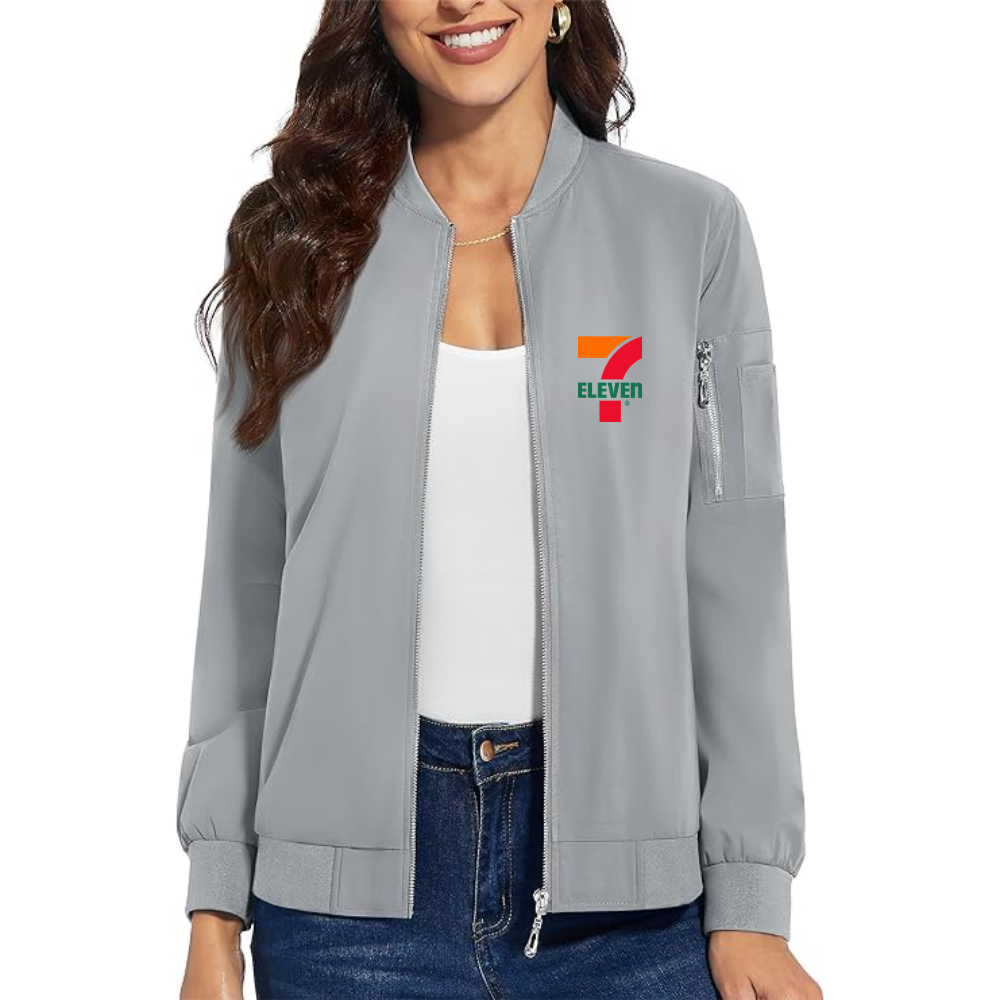 Women's 7 Eleven Logo  Premium Bomber Jacket with Polished Detailing and Functional Sleeve Pocket Modern Luxury Outerwear