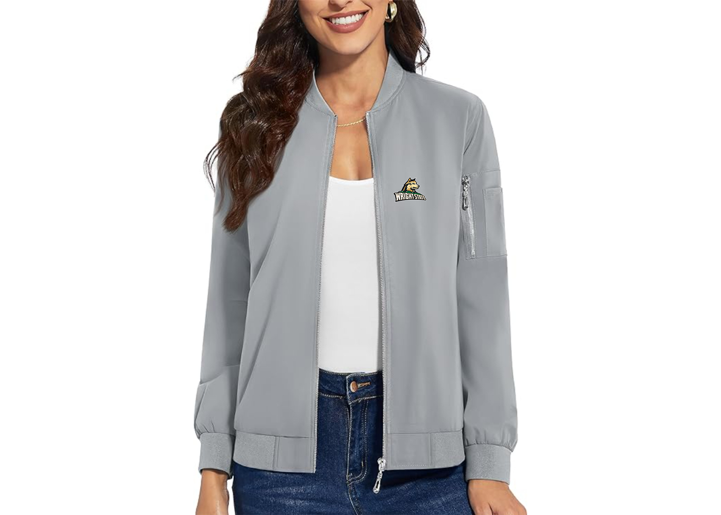 Women's Wright State Raiders Premium Bomber Jacket with Polished Detailing and Functional Sleeve Pocket Modern Luxury Outerwear