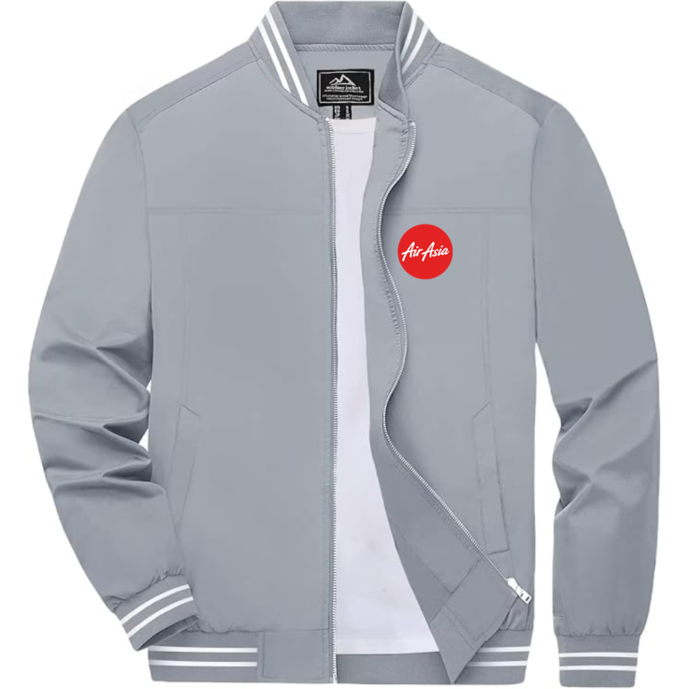 Men's Air Asia Logo Lightweight Zip-Up Ribbed Collar and Cuffs Bomber Jacket