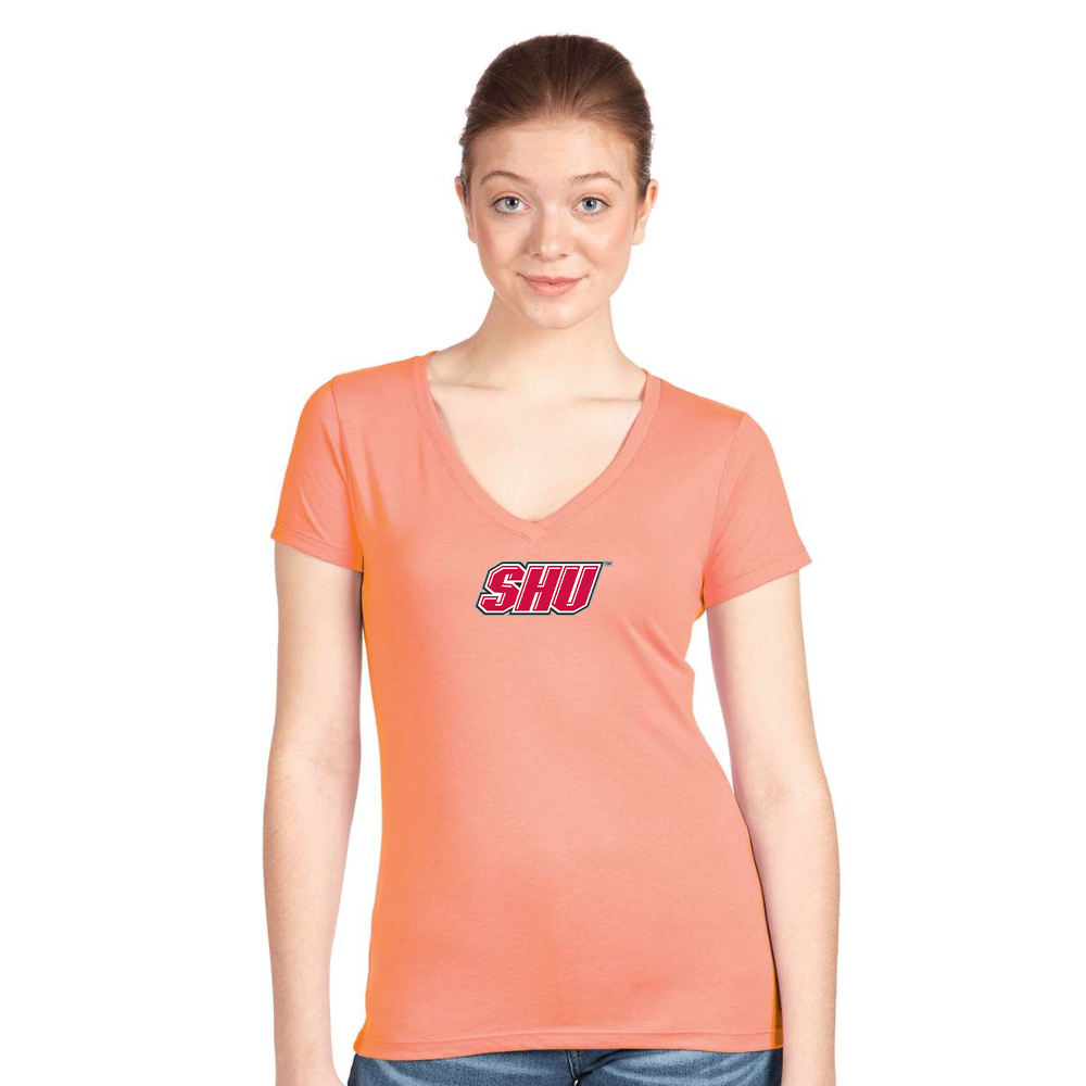 Women's Sacred Heart Pioneers Logo Next Level V-Neck T-Shirt
