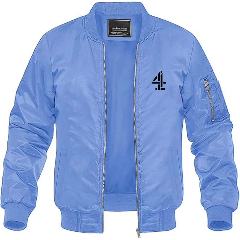 Men's Channel 4 Logo Lightweight Bomber Jacket Windbreaker Softshell Varsity Jacket Coat