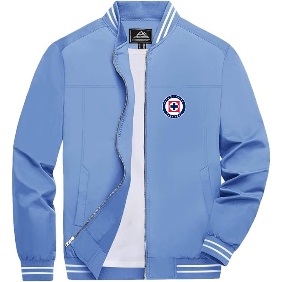 Men’s Cruz Azul Football Club - Lightweight Zip-Up Bomber Jacket with Ribbed Collar and Cuffs - Versatile Casual Outerwear