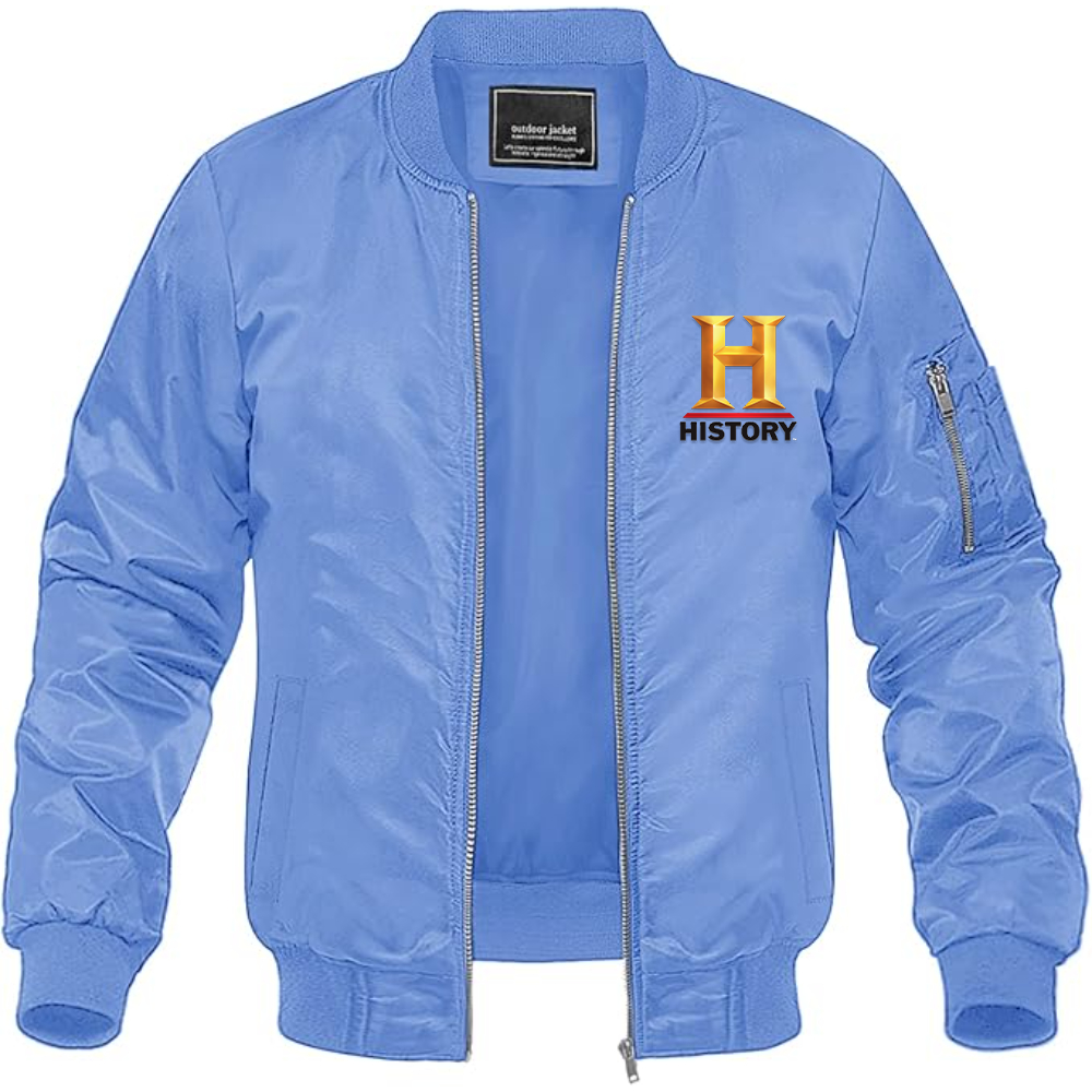Men's History Channel Lightweight Bomber Jacket Windbreaker Softshell Varsity Jacket Coat
