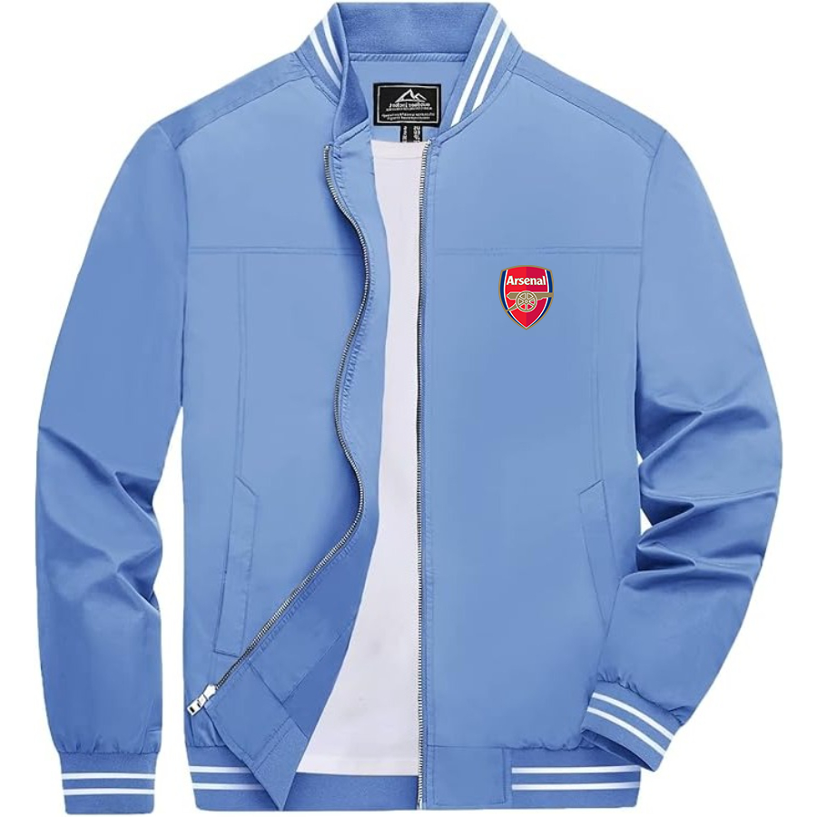 Men’s  Arsenal Soccer  Lightweight Zip-Up Bomber Jacket with Ribbed Collar and Cuffs - Versatile Casual Outerwear