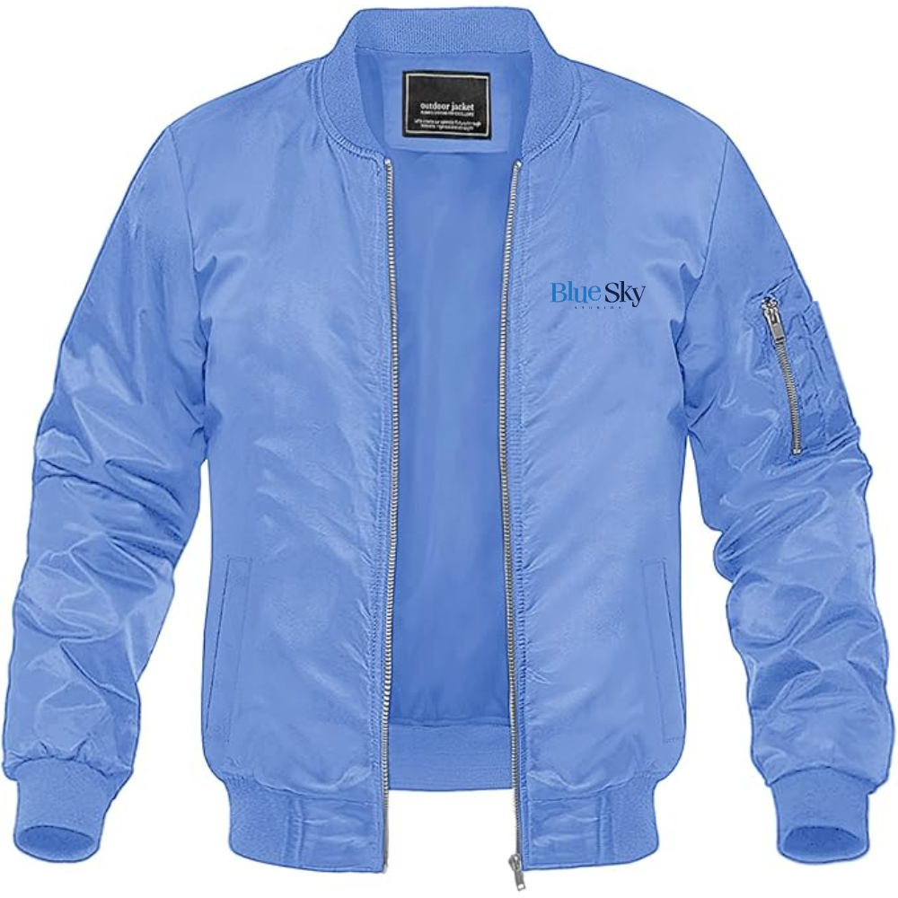 Men's Blue Sky Studios Logo Lightweight Bomber Jacket Windbreaker Softshell Varsity Jacket Coat