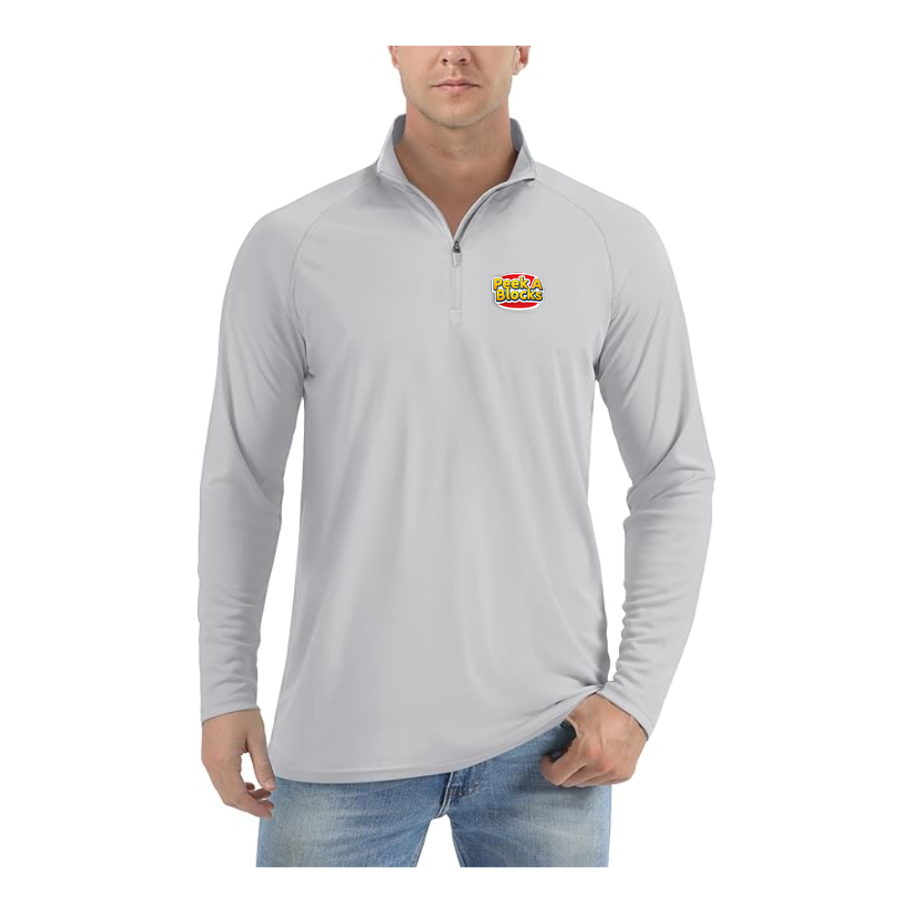 Men's Peek A Blocks Logo Lightweight Quarter-Zip Athletic Shirt Long Sleeve Performance Wear