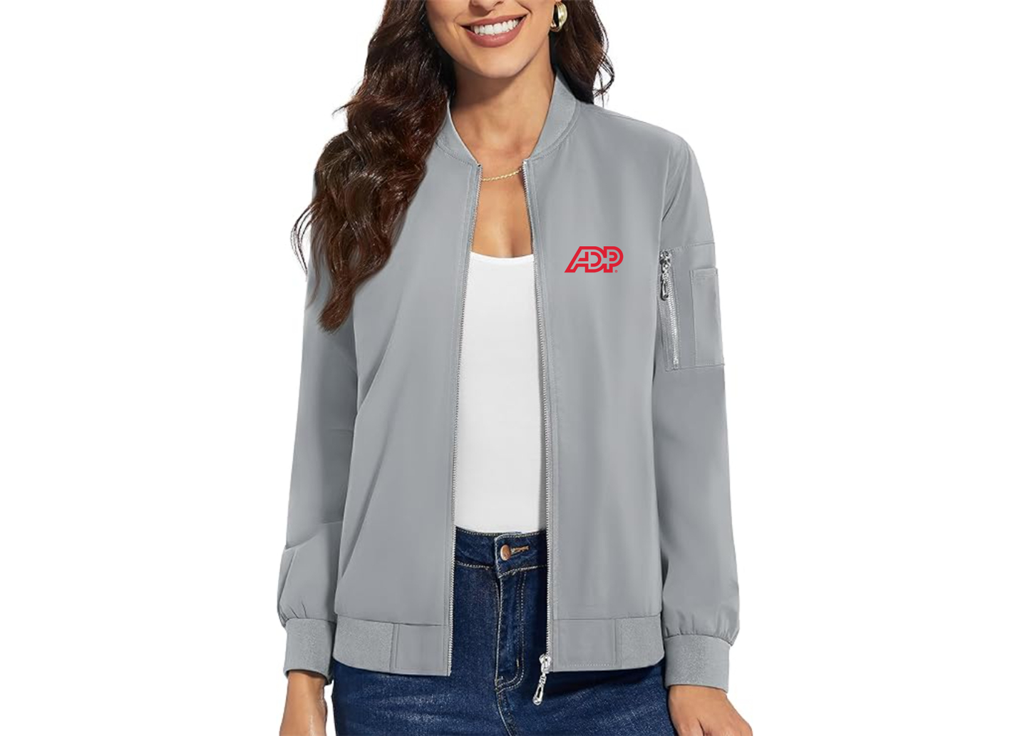 Women's ADP Logo  Premium Bomber Jacket with Polished Detailing and Functional Sleeve Pocket Modern Luxury Outerwear