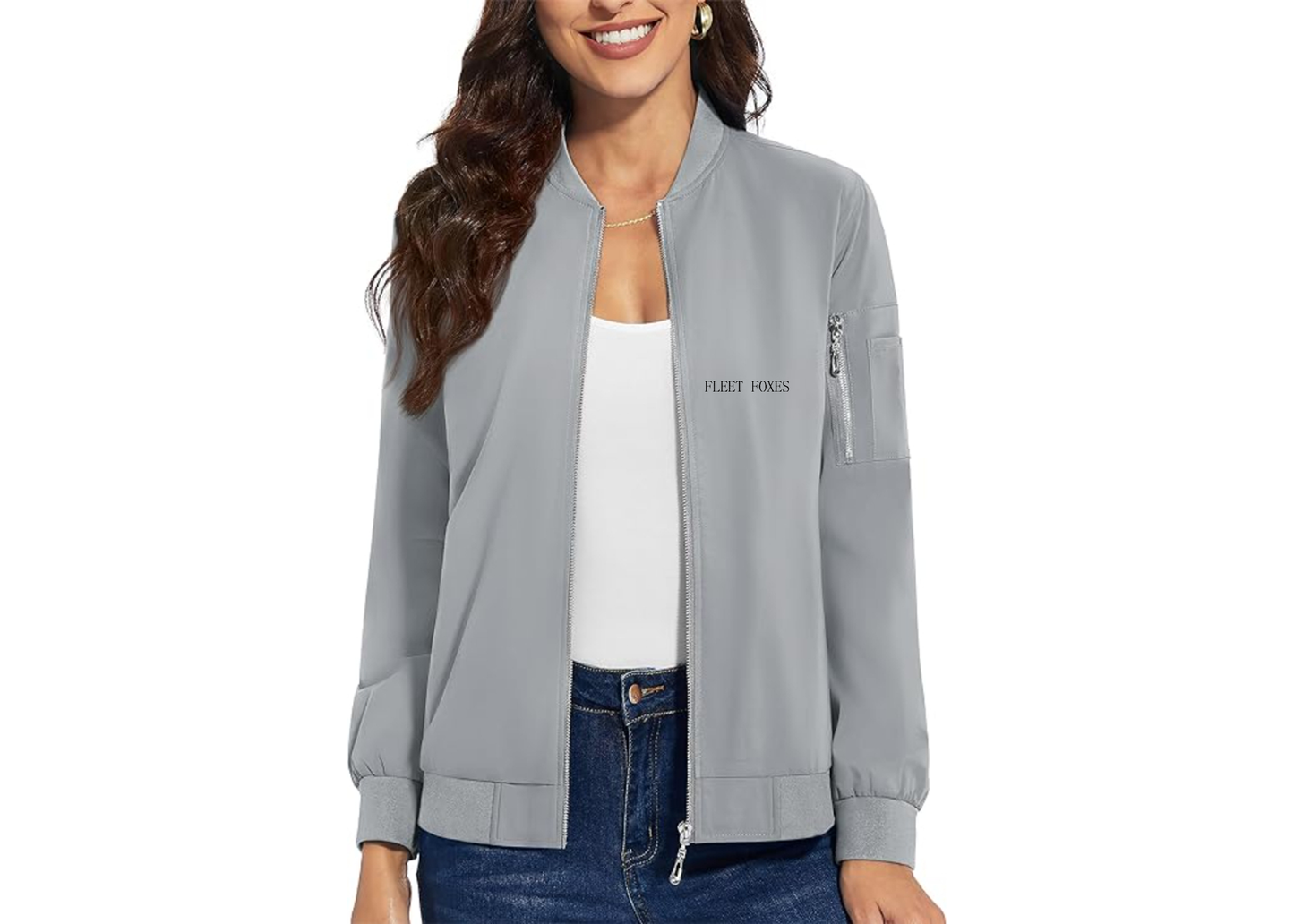 Women's Fleet Foxes Logo  Premium Bomber Jacket with Polished Detailing and Functional Sleeve Pocket Modern Luxury Outerwear