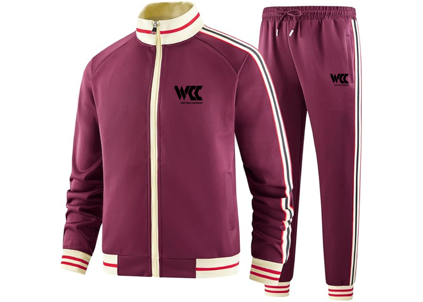 Men's West Coast Conference Tracksuit with Bold Striped Accents and Zippered Front Athletic Wear