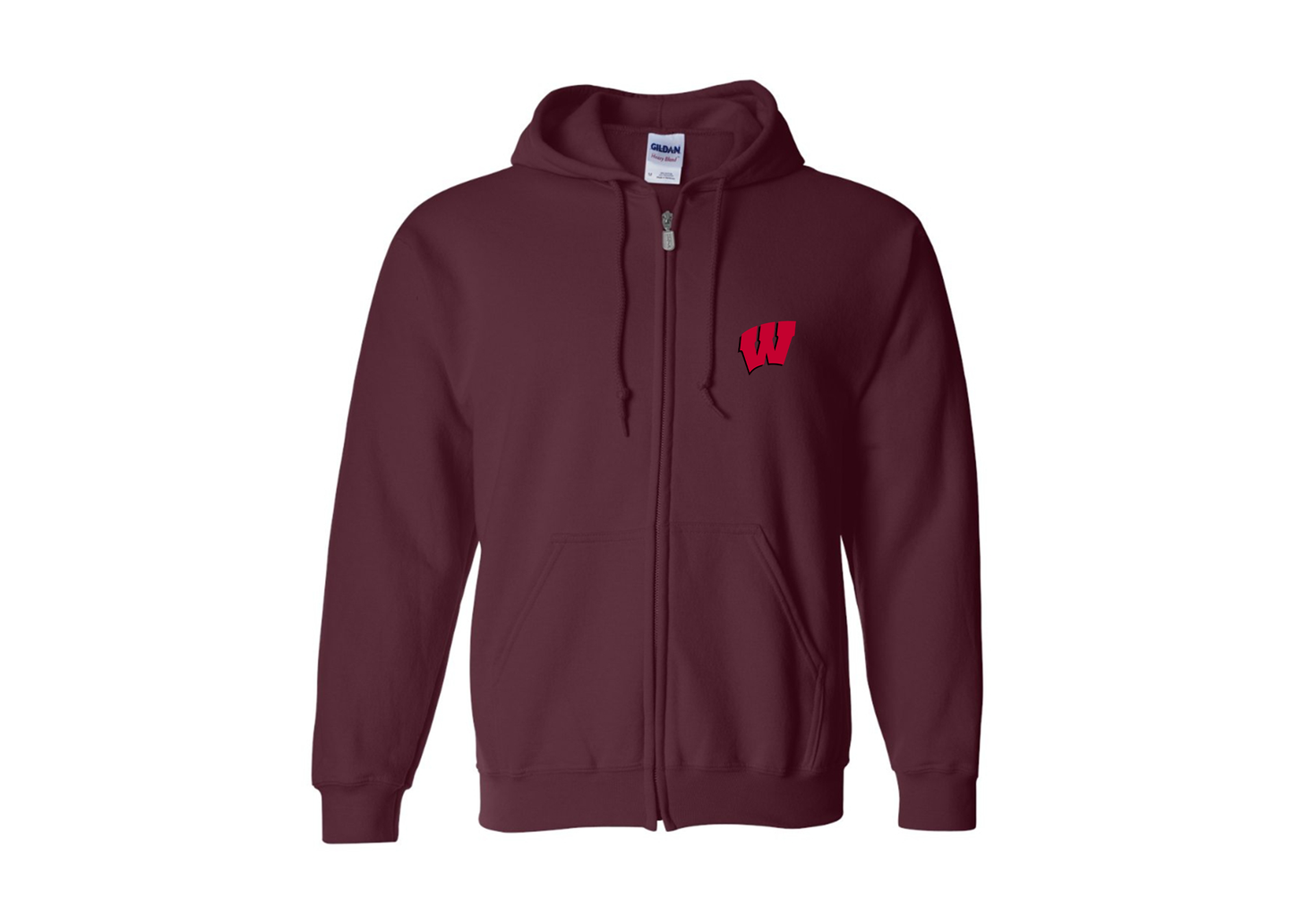 Men's Wisconsin Badgers Gildan  Heavy Blend Full Zip Hooded Sweatshirt
