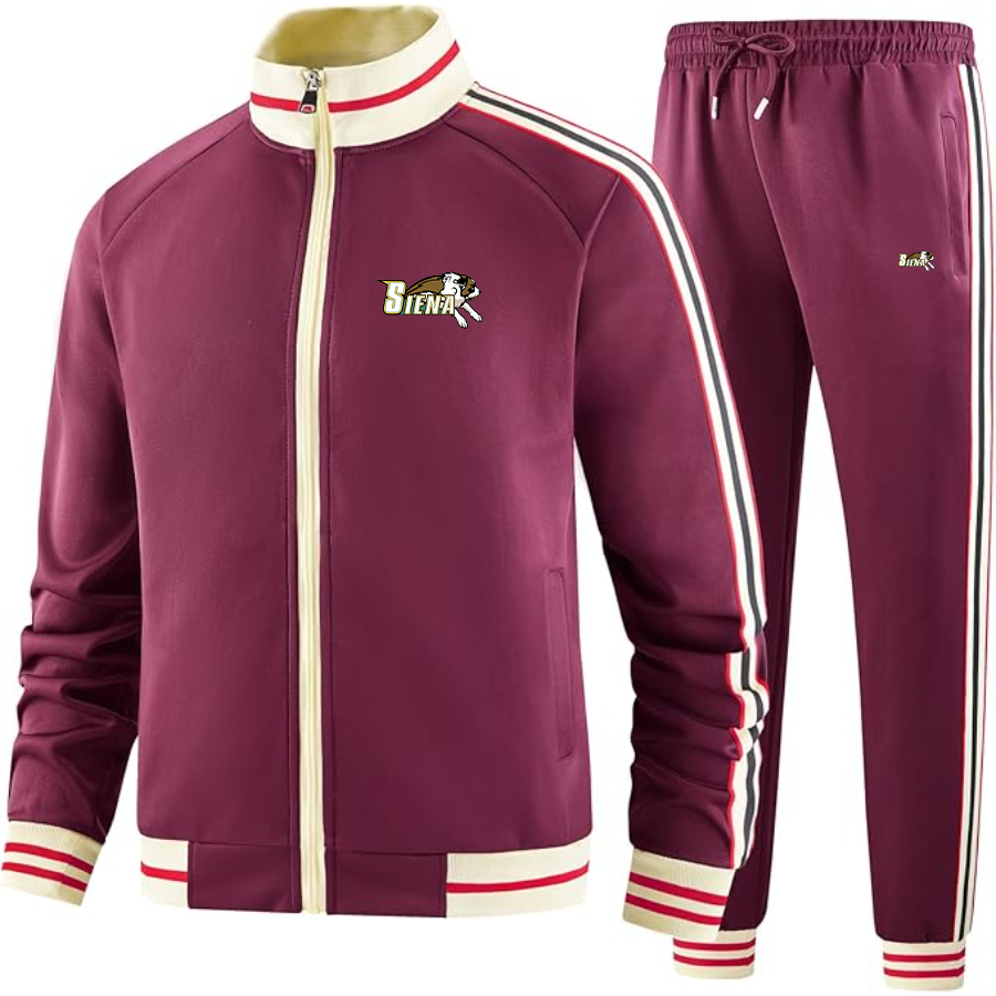 Men's Siena Saints Logo Tracksuit with Bold Striped Accents and Zippered Front Athletic Wear