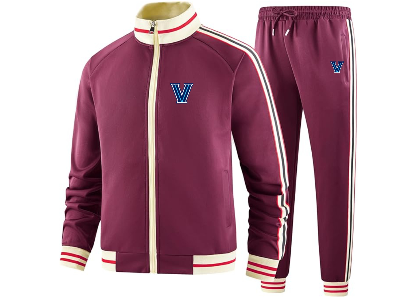 Men's Villanova Wildcats Tracksuit with Bold Striped Accents and Zippered Front Athletic Wear