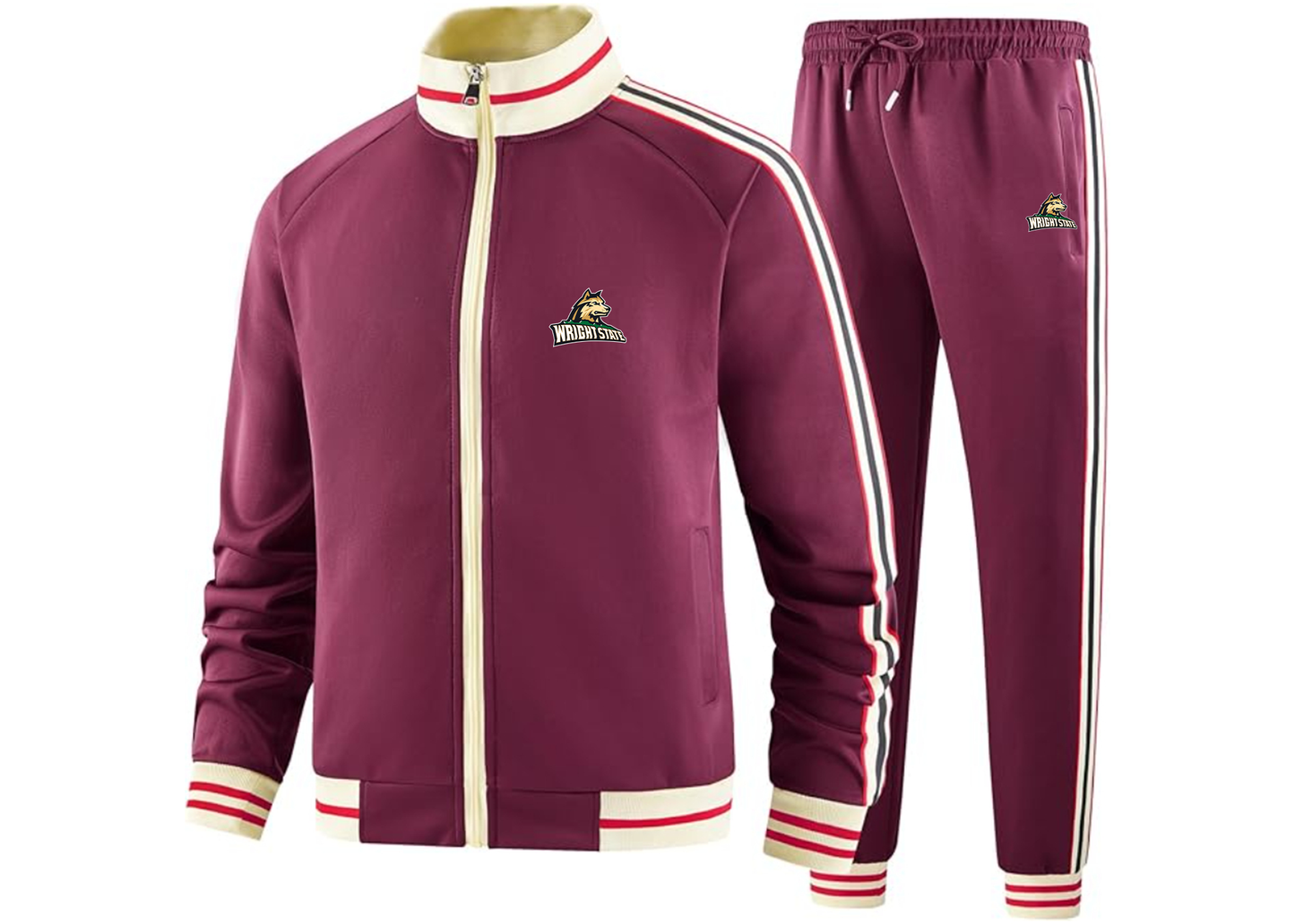 Men's Wright State Raiders Tracksuit with Bold Striped Accents and Zippered Front Athletic Wear