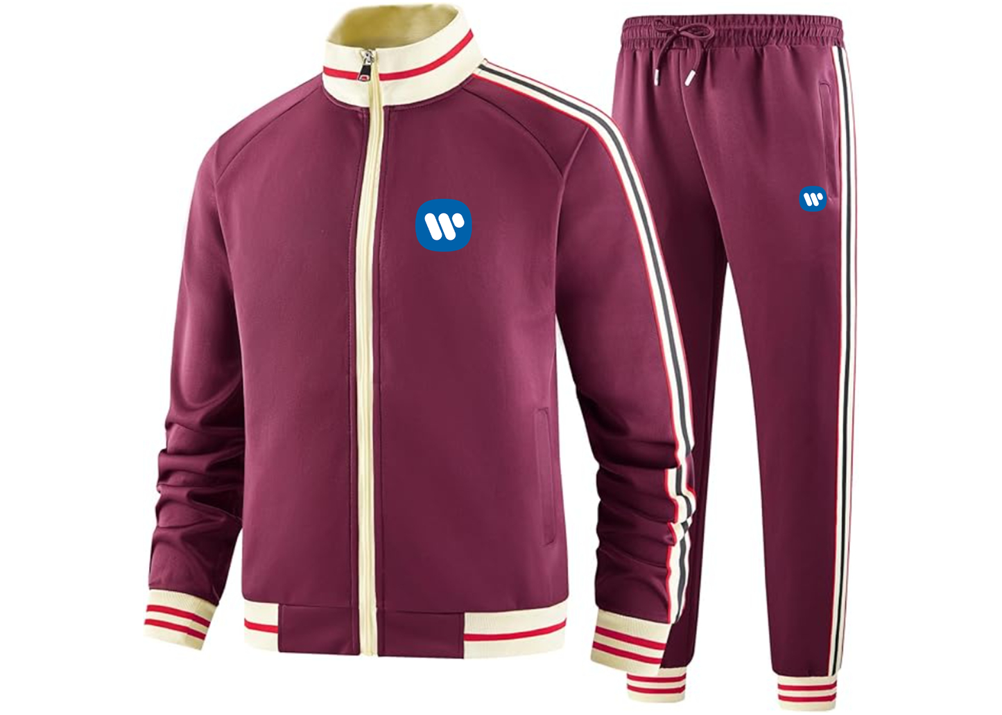 Men's WMG Tracksuit with Bold Striped Accents and Zippered Front Athletic Wear