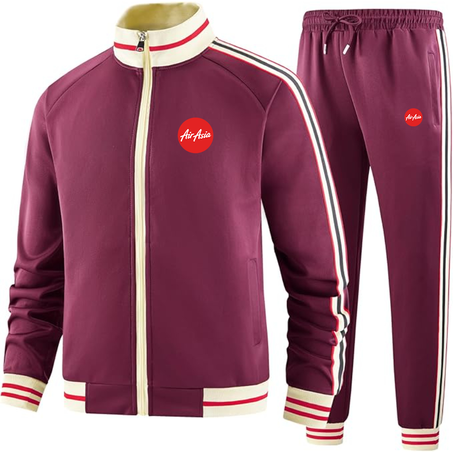 Men's Air Asia Logo  Tracksuit with Bold Striped Accents and Zippered Front Athletic Wear