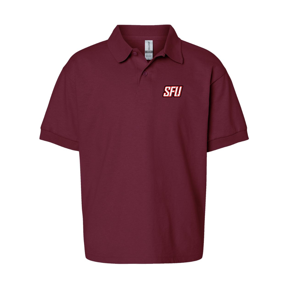 Youth Saint Francis Red Flash Logo Gildan Dry Blend Jersey Polo