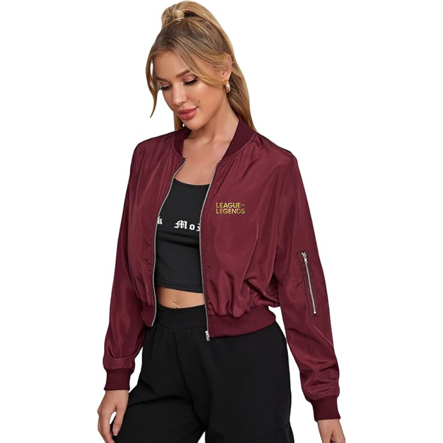 Women's League of Legends Game - Lightweight Bomber Biker Jacket Zip up Windbreaker Crop Bomber Jacket Coat