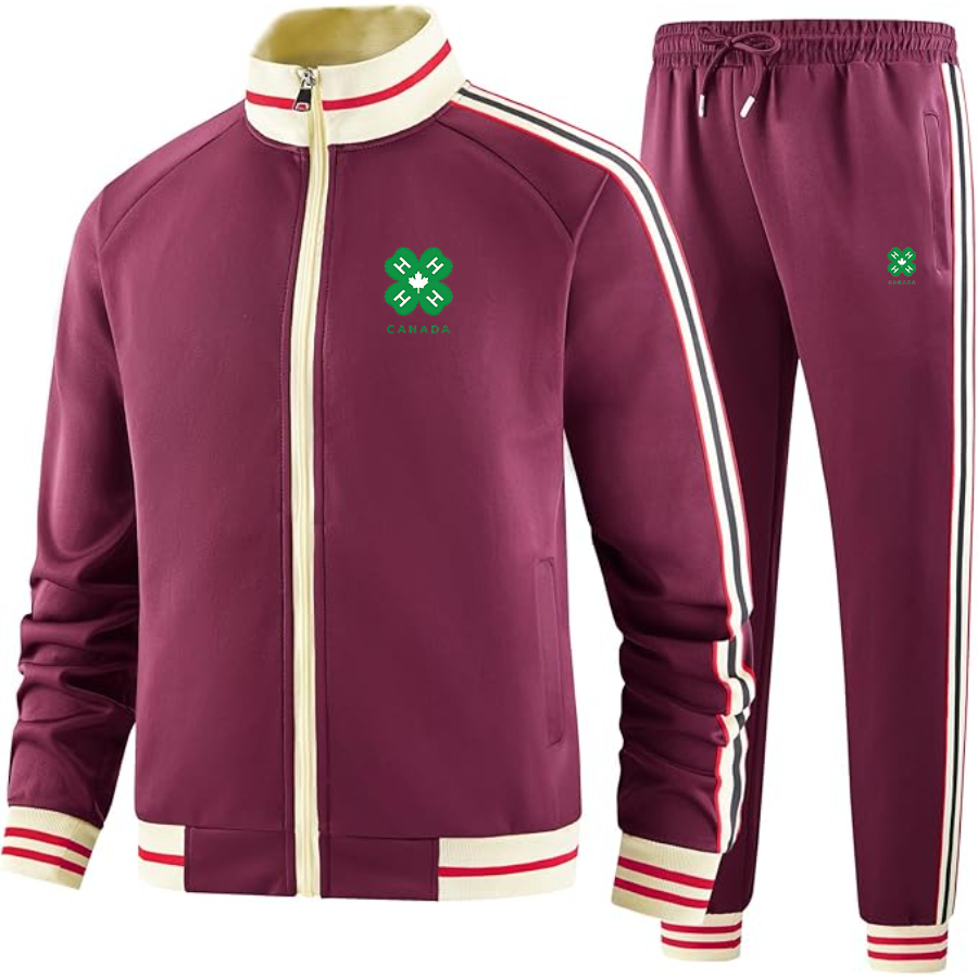 Men's 4H Canada Logo  Tracksuit with Bold Striped Accents and Zippered Front Athletic Wear