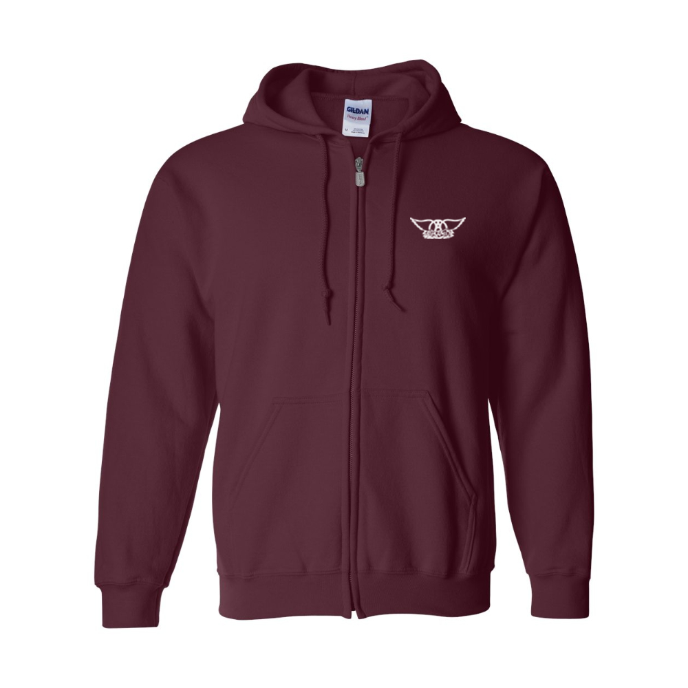 Men's Aerosmith Logo Gildan  Heavy Blend Full Zip Hooded Sweatshirt