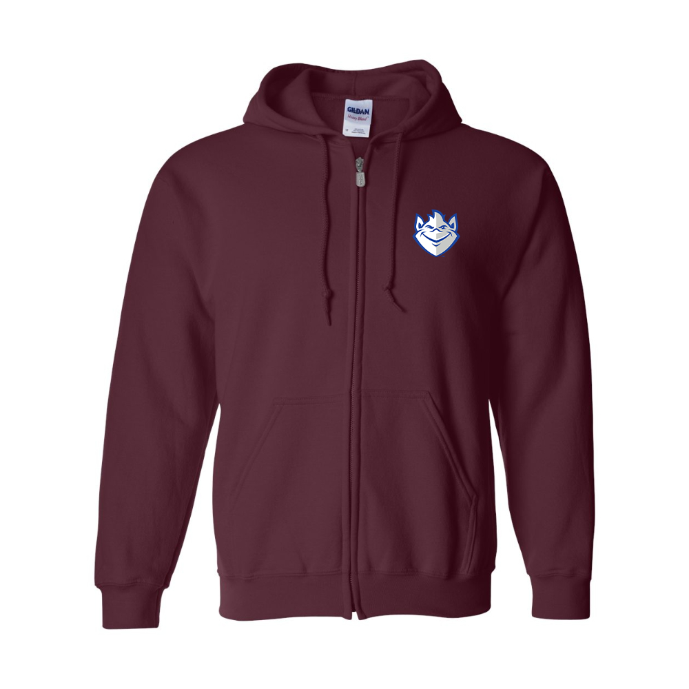 Men's Saint Louis Billikens Logo Gildan  Heavy Blend Full Zip Hooded Sweatshirt