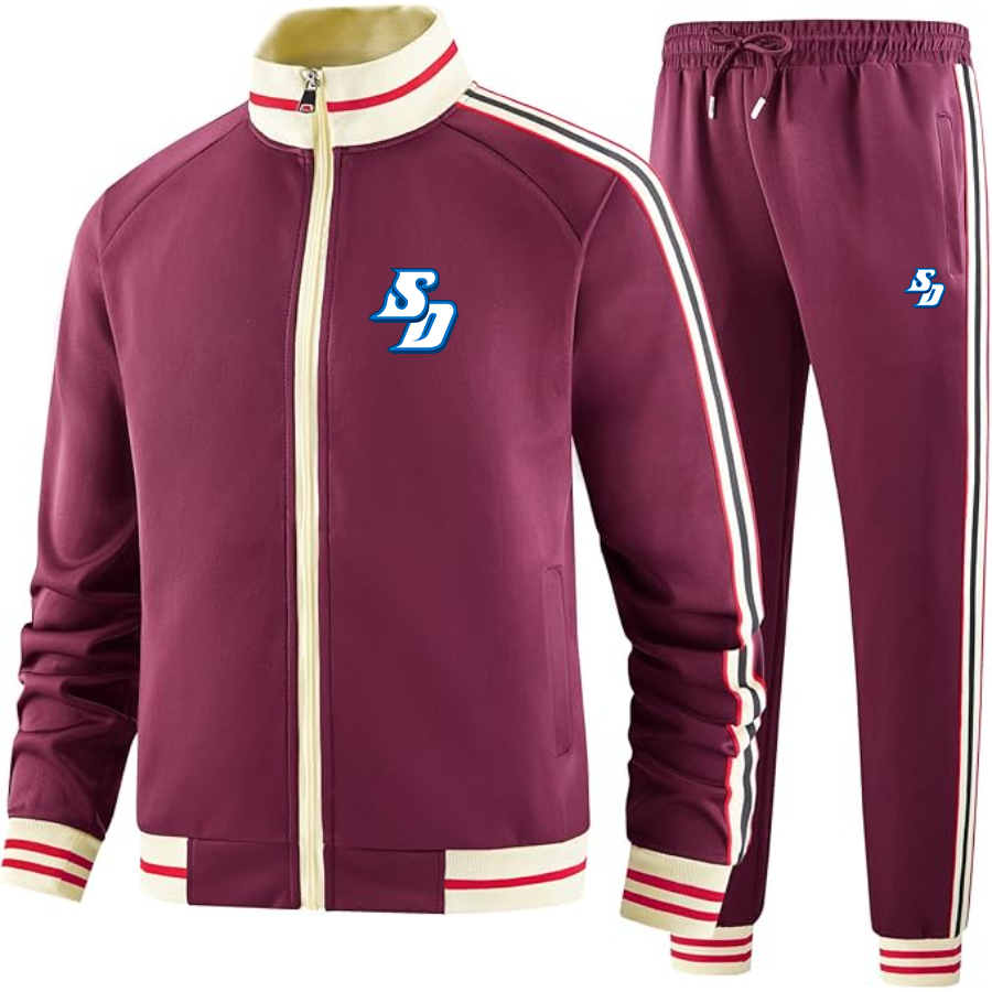 Men's San Diego Toreros Logo Tracksuit with Bold Striped Accents and Zippered Front Athletic Wear