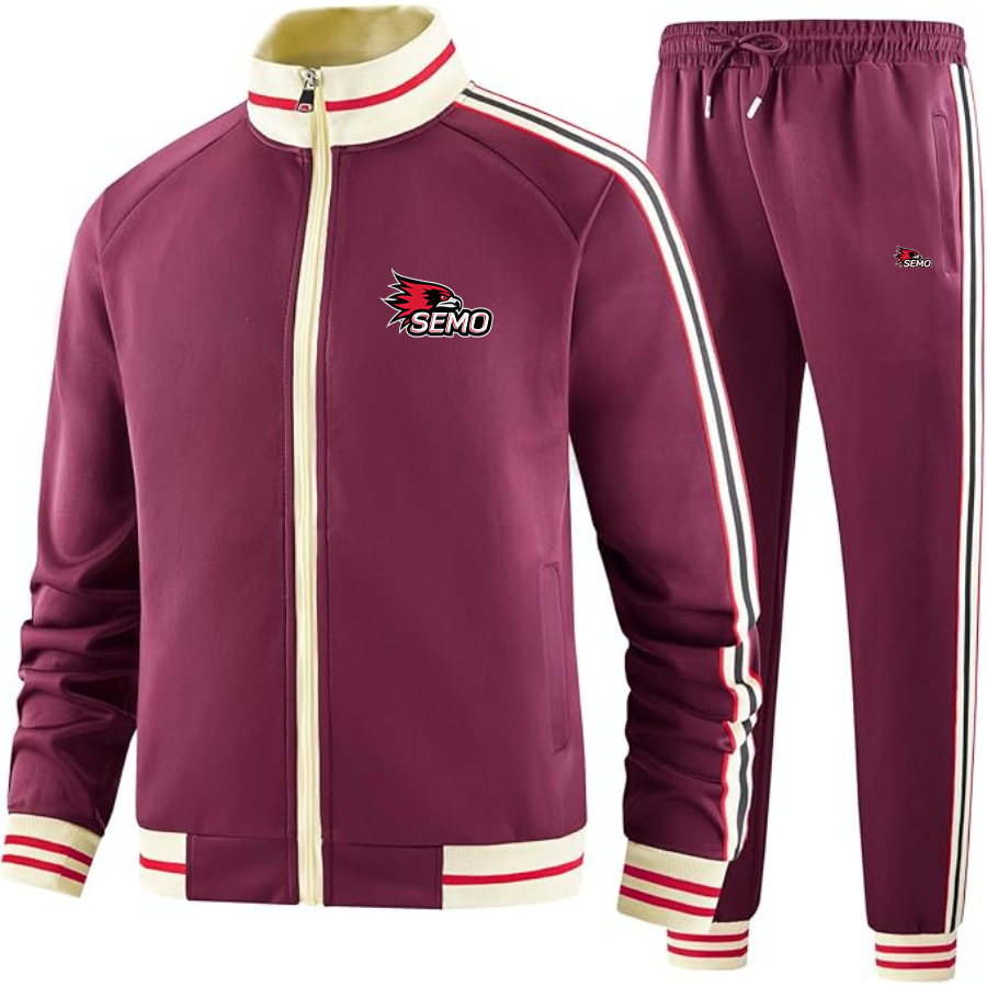 Men's SEMO Redhawks Logo  Tracksuit with Bold Striped Accents and Zippered Front Athletic Wear