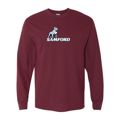Men's Samford Bulldogs Logo Gildan Heavy Cotton Long Sleeve T-Shirt