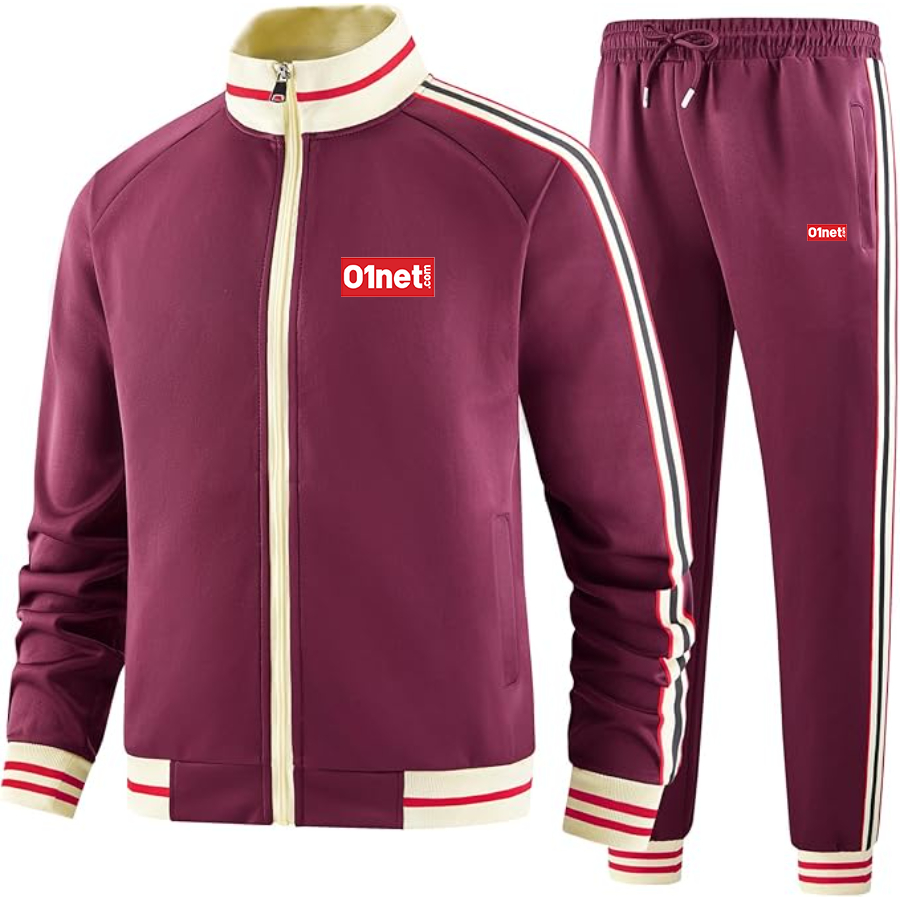 Men's 01net Logo  Tracksuit with Bold Striped Accents and Zippered Front Athletic Wear