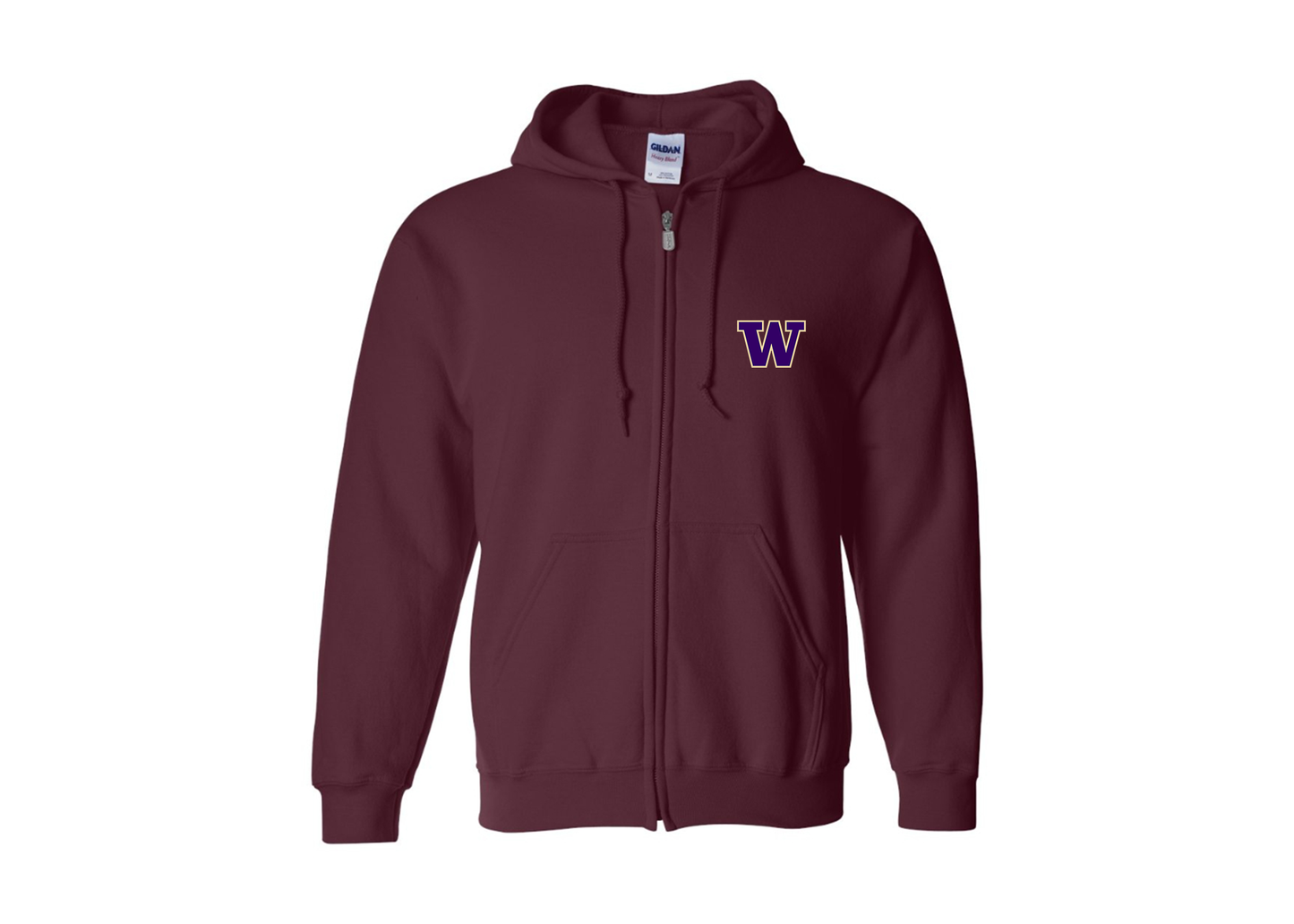 Men's Washington Huskies Gildan  Heavy Blend Full Zip Hooded Sweatshirt