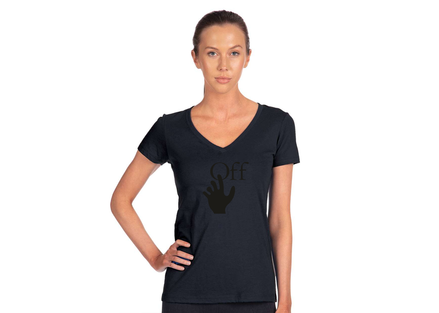 Women's Off-White Hand  Next Level V-Neck T-Shirt