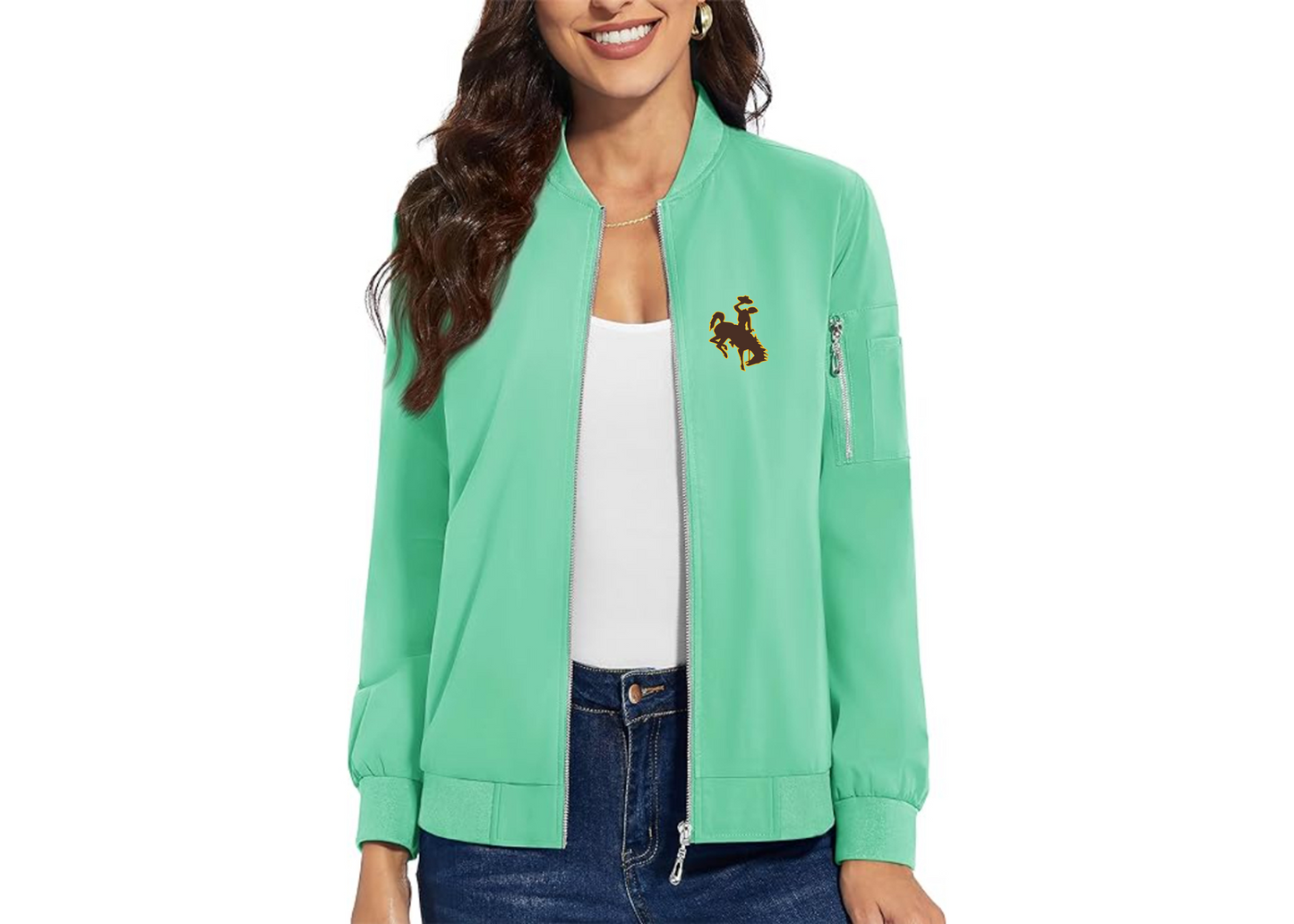 Women's Wyoming Cowboys Premium Bomber Jacket with Polished Detailing and Functional Sleeve Pocket Modern Luxury Outerwear