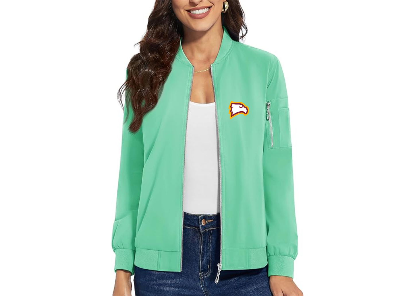 Women's Winthrop Eagles Premium Bomber Jacket with Polished Detailing and Functional Sleeve Pocket Modern Luxury Outerwear