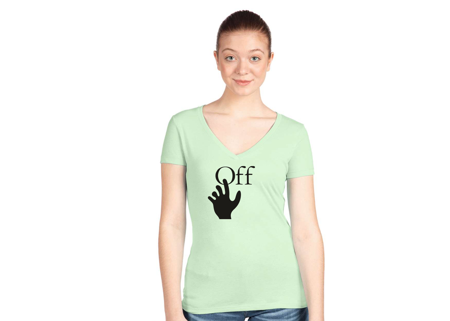 Women's Off-White Hand  Next Level V-Neck T-Shirt
