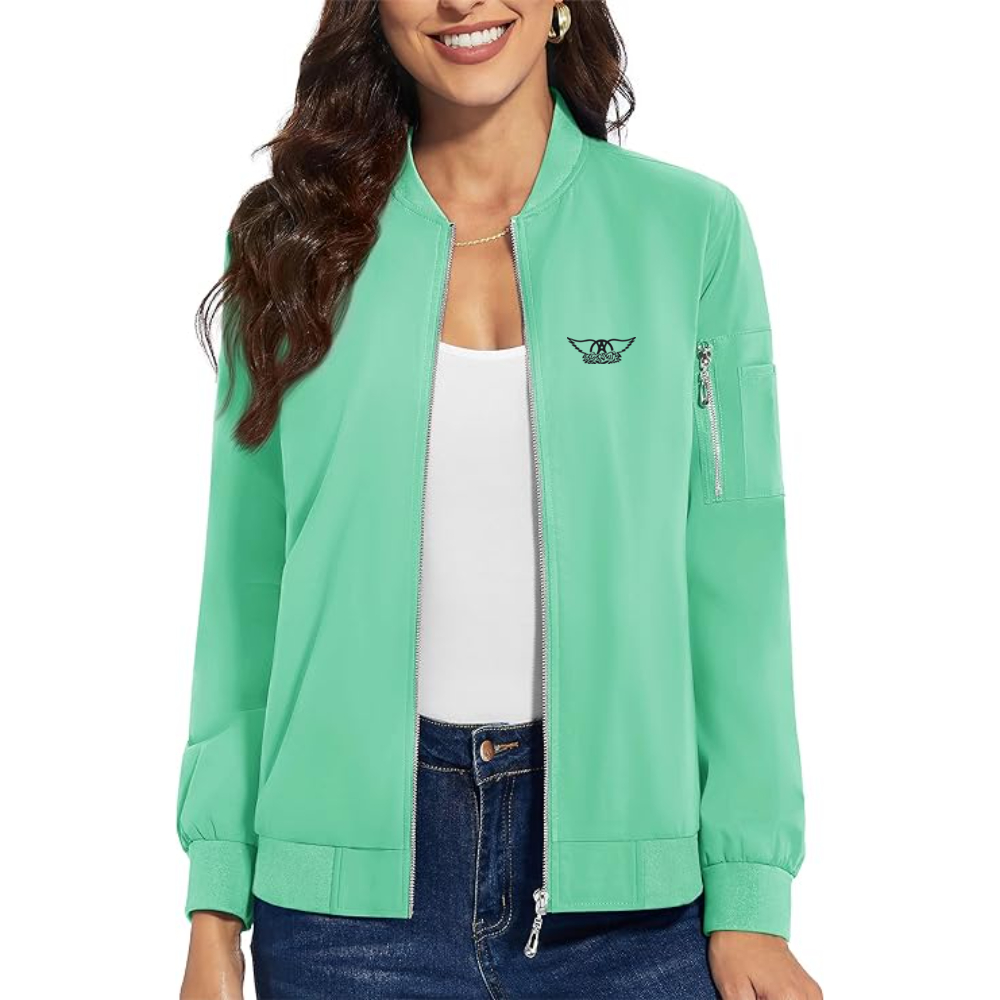 Women's Aerosmith Logo  Premium Bomber Jacket with Polished Detailing and Functional Sleeve Pocket Modern Luxury Outerwear