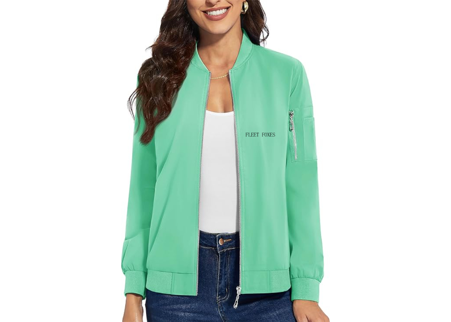 Women's Fleet Foxes Logo  Premium Bomber Jacket with Polished Detailing and Functional Sleeve Pocket Modern Luxury Outerwear