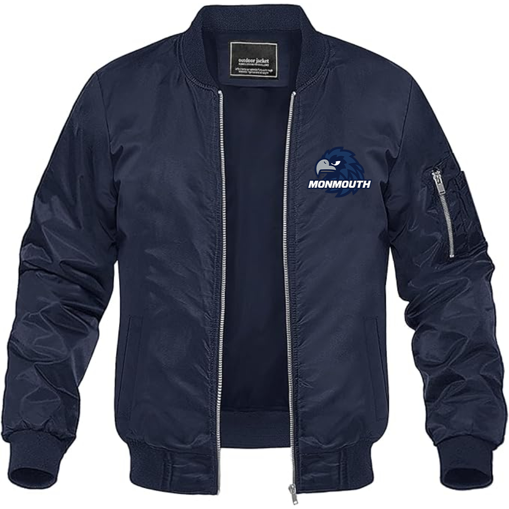 Men's Monmouth Hawks Logo Lightweight Bomber Jacket Windbreaker Softshell Varsity Jacket Coat