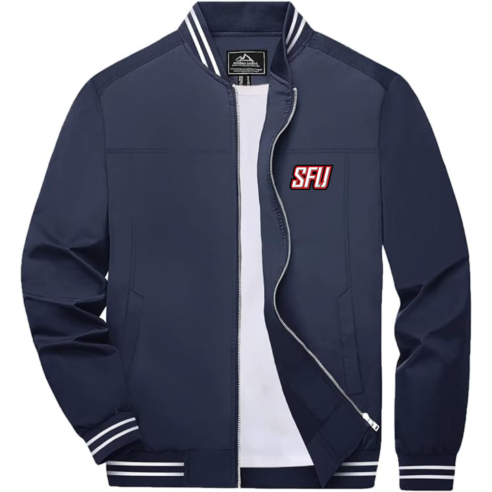 Men's Saint Francis Red Flash Logo Lightweight Zip-Up Ribbed Collar and Cuffs Bomber Jacket