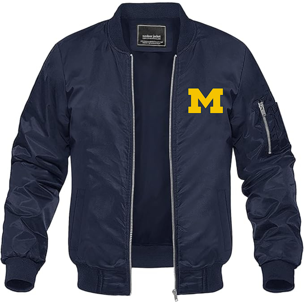 Men's Michigan Wolverines Logo Lightweight Bomber Jacket Windbreaker Softshell Varsity Jacket Coat