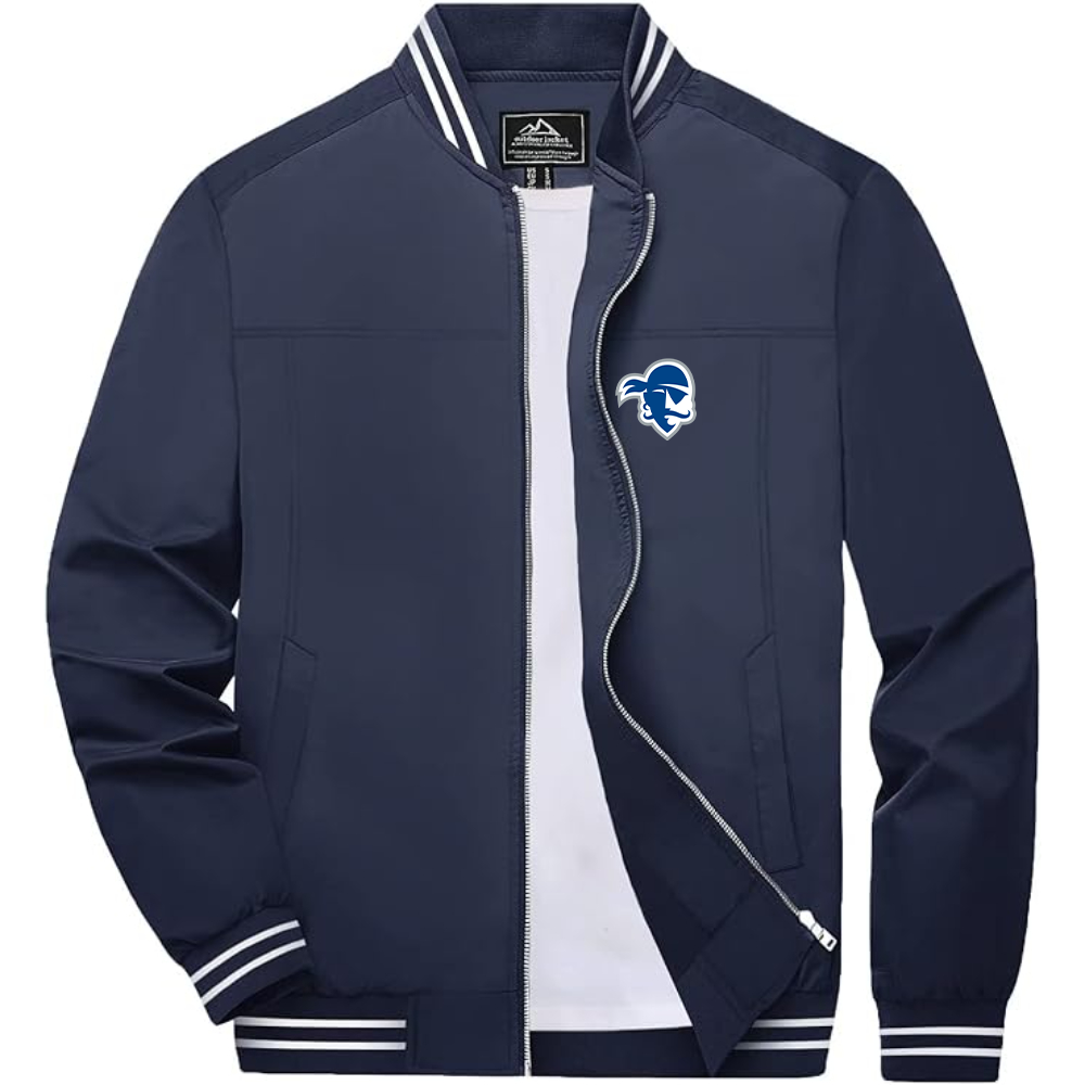 Men's Seton Hall Pirates Logo Lightweight Zip-Up Ribbed Collar and Cuffs Bomber Jacket